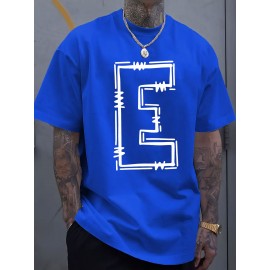 Simple and stylish E-letter printed men's round neck short sleeved T-shirt, comfortable and breathable casual sports top suitable for spring and summer vacation leisure