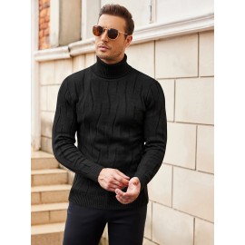 Men's Slim Fit Turtleneck Pullover - Casual Long Sleeve Knit Sweater, Machine Washable