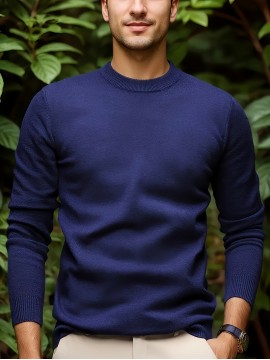 1pc Men'S Casual Crew Neck Viscose Knit Sweater - Solid Color Pullover with Medium Stretch, Regular Fit, Long Sleeve - Knit Fabric Sweatshirt for Autumn and Winter