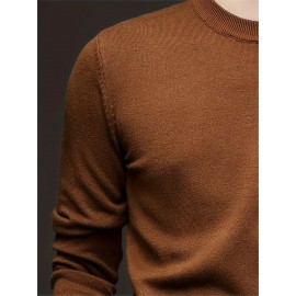 1pc Men'S Casual Crew Neck Viscose Knit Sweater - Solid Color Pullover with Medium Stretch, Regular Fit, Long Sleeve - Knit Fabric Sweatshirt for Autumn and Winter