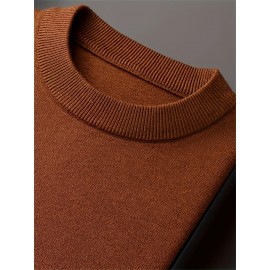 1pc Men'S Casual Crew Neck Viscose Knit Sweater - Solid Color Pullover with Medium Stretch, Regular Fit, Long Sleeve - Knit Fabric Sweatshirt for Autumn and Winter