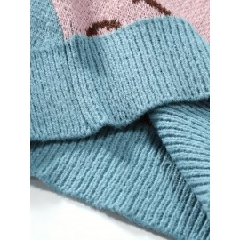 1pc Men'S Casual Round Neck Pullover Sweater, Polyester Knit with Animal Pattern, Loose Fit Long Sleeve for Autumn/Winter