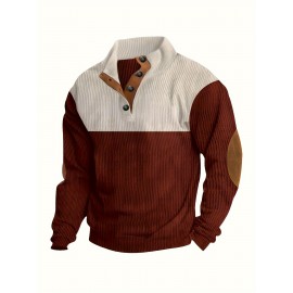 Mens Retro Color Block Knitted Mid Stretch Stand Collar Pullover Sweater - Warm, Casual, Long Sleeve, Button Front, Machine Washable - Perfect for Fall and Winter, Old Money Style
