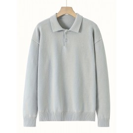 Men'S Casual Solid Color Button-Design Sweater | 100% Polyester Knit Fabric | Medium Stretch | Polo Collar | Loose Fit | Fall/Winter Collection
