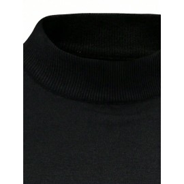 Men'S Fall/Winter Casual Knit Pullover Sweater, Solid Color, Long Sleeve, Slight Stretch, Regular Fit with High Neck Collar