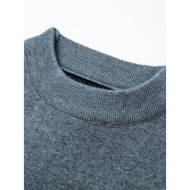 1pc Men'S Casual Striped Crew Neck Sweater, Polyester Knit Long Sleeve Pullover, Mature Style Solid Color Warm Top for Sports and Leisure