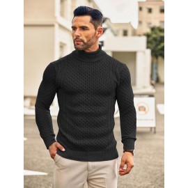 Men's Slim Fit Turtleneck Sweater - Casual Solid Color Knit Pullover for Fall/Winter, Polyester Blend, Best for Christmas