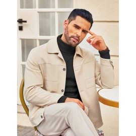 Men's Slim Fit Turtleneck Sweater - Casual Solid Color Knit Pullover for Fall/Winter, Polyester Blend, Best for Christmas