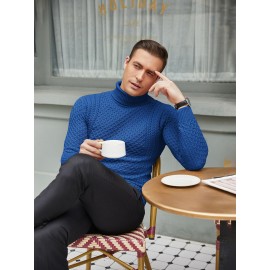 Men's Slim Fit Turtleneck Sweater - Casual Solid Color Knit Pullover for Fall/Winter, Polyester Blend, Best for Christmas