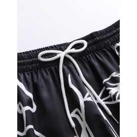 Men's Casual Athletic Joggers with Abstract Face Print - Loose Fit, Polyester Blend, Machine Washable