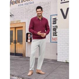 Men'S Casual Chino Pants, Rayon Blend, Non-Stretch, Solid Color, Regular Fit, with Button Detail, for All-Season Woven Flat Front Drawstring Trousers