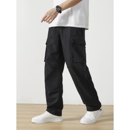 Men's Casual Flap Pocket Straight Leg Cargo Pants, Street Style Casual Pants For Outdoor Activities