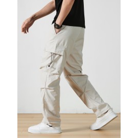 Men's Casual Flap Pocket Straight Leg Cargo Pants, Street Style Casual Pants For Outdoor Activities