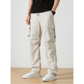 Men's Casual Flap Pocket Straight Leg Cargo Pants, Street Style Casual Pants For Outdoor Activities
