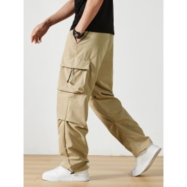 Men's Casual Flap Pocket Straight Leg Cargo Pants, Street Style Casual Pants For Outdoor Activities