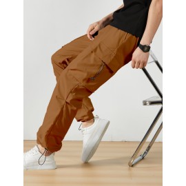 Men's Casual Flap Pocket Straight Leg Cargo Pants, Street Style Casual Pants For Outdoor Activities