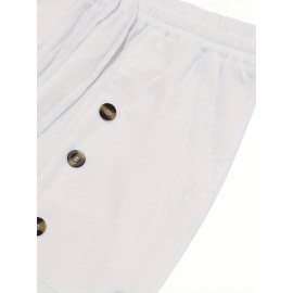 [Trusted] Men's Casual Cotton Linen Pants with Multi-Button Detail - Loose Fit, Solid Color, Perfect for Beach & Summer