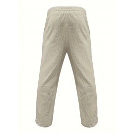 [Trusted] Men's Casual Cotton Linen Pants with Multi-Button Detail - Loose Fit, Solid Color, Perfect for Beach & Summer