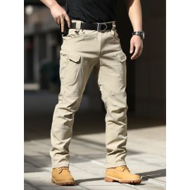 1pc Men'S Tactical Cargo Pants - Solid Color, All-Season, Polyester, Regular Fit, Slight Stretch, Multi-Pocket Design, Casual Style, Woven Trousers for Adults