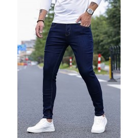 Men's Slim-Fit Denim Jeans - Cotton Blend, Zipper Closure, Regular Length, Suitable for All Seasons