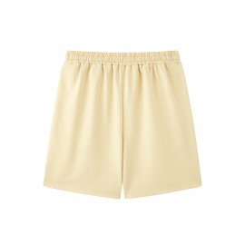 1pc Crane Emblem Casual Shorts, Polyester Knit Fabric with Slight Stretch, Regular Fit with Pockets, Alphabet Pattern - Comfortable Summer Wear