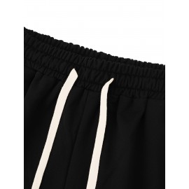 1pc Crane Emblem Casual Shorts, Polyester Knit Fabric with Slight Stretch, Regular Fit with Pockets, Alphabet Pattern - Comfortable Summer Wear