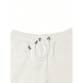 Men'S Halloween-Themed Cotton Shorts, Casual Drawstring Knit Fabric Shorts, Regular Fit, with Slight Stretch, Solid Color Design