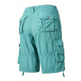 1pc Men'S Cotton Cargo Shorts, Multi-Pocket Utility Workwear, Solid Color, Street Style, Regular Fit, Woven Fabric, Non-Stretch - Outdoor Casual Short Pants