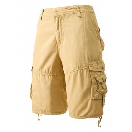 1pc Men'S Cotton Cargo Shorts, Multi-Pocket Utility Workwear, Solid Color, Street Style, Regular Fit, Woven Fabric, Non-Stretch - Outdoor Casual Short Pants